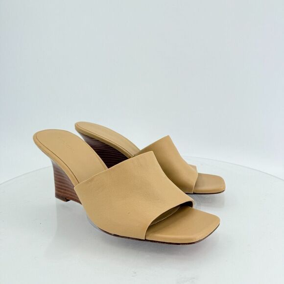 Vince Womens Pia Espadrille Mules Wedge Sandals Tan Brown Leather Size 9 Slides - Picture 2 of 15